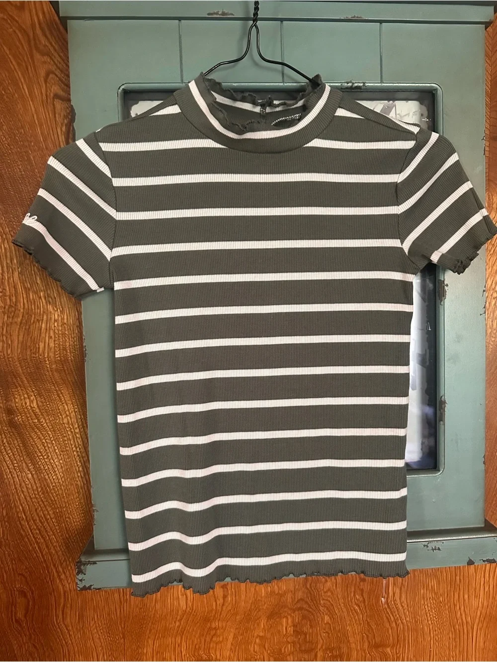 Justice Olive and White Striped Short-Sleeve Tee